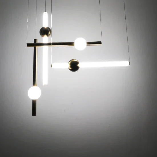 DLSS Lighting Co., Ltd. Modern Interior-Lighting White Glass Tube Gold Iron Ball Chandelier LED Pendant Lamp