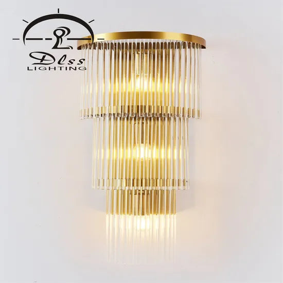 DLSS Lighting Modern Luxury Hotel Golden Crystal Wall Lamp with E14 Lamp for Villa