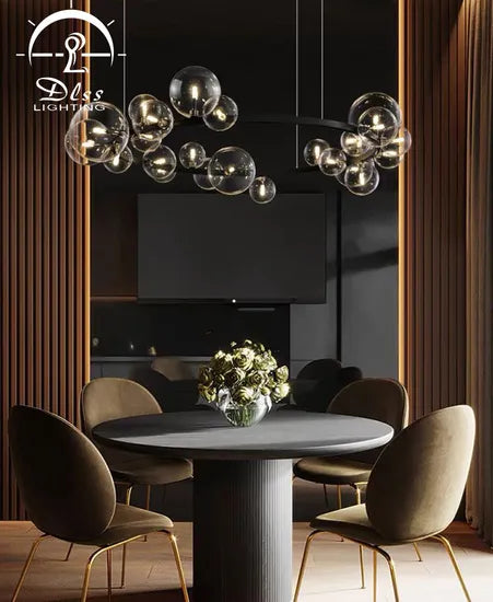 DLSS Lighting Modo Clear Bubbles Glass Round Black Chandelier/Pendant Light