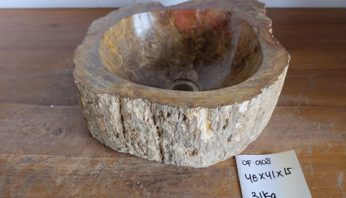 (Please choose your sink) Eden Bath Natural Stone Mid-Sized Vessel Sink in Petrified Wood