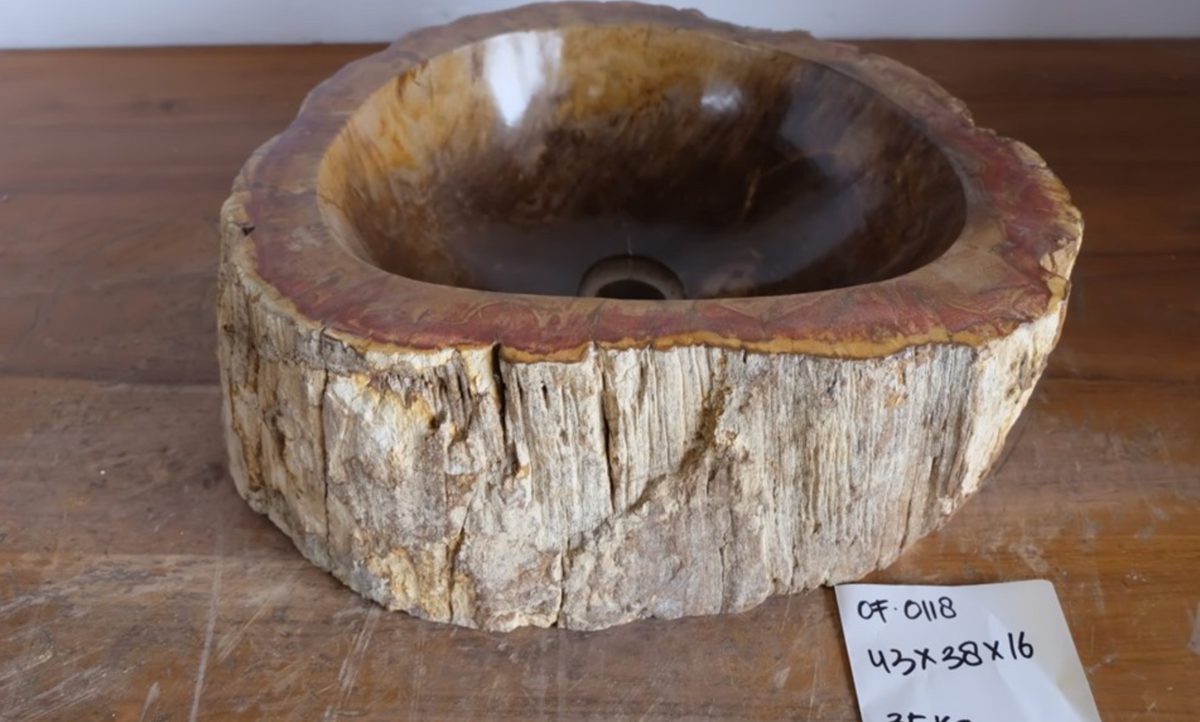 (Please choose your sink) Eden Bath Natural Stone Mid-Sized Vessel Sink in Petrified Wood