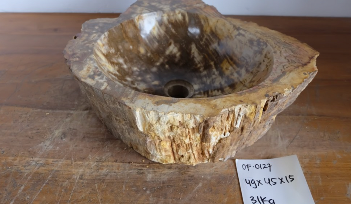 (Please choose your sink) Eden Bath Natural Stone Mid-Sized Vessel Sink in Petrified Wood