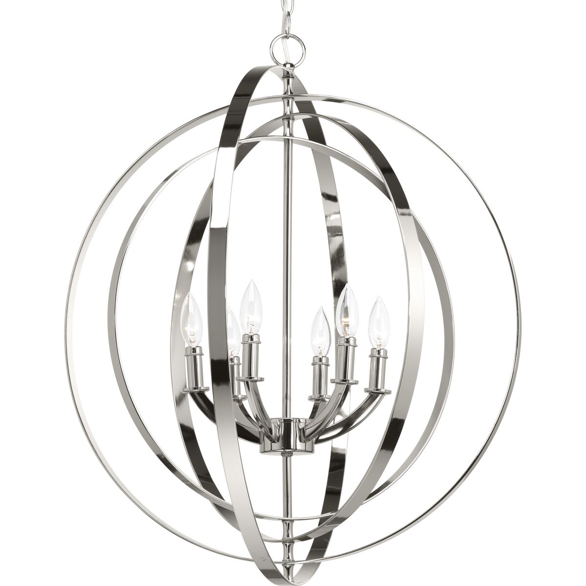 Progress Lighting Equinox Brushed Nickel Transitional Globe Pendant Light, 27.75 in W x 30 in H, 6-Light