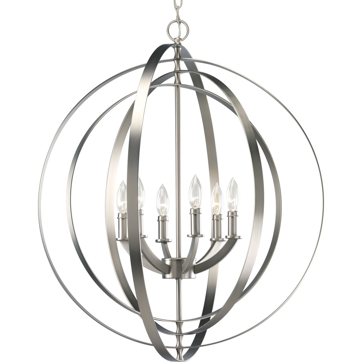 Progress Lighting Equinox Brushed Nickel Transitional Globe Pendant Light, 27.75 in W x 30 in H, 6-Light
