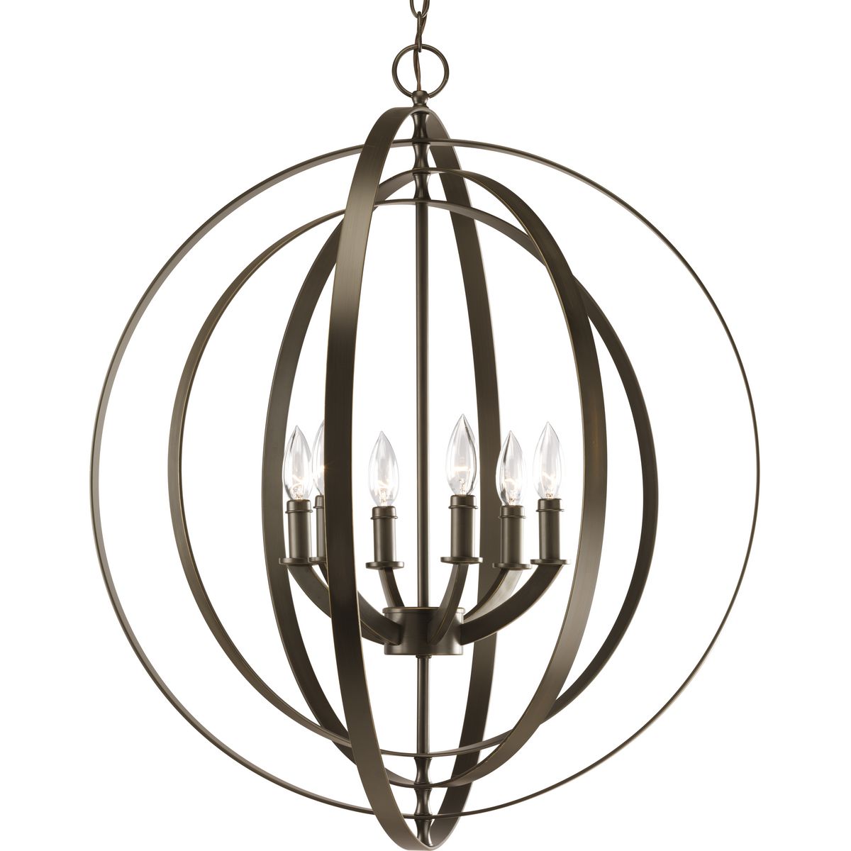 Progress Lighting Equinox 6-Light Burnished Silver Transitional Chandelier, 27.75 in W x 30 in H