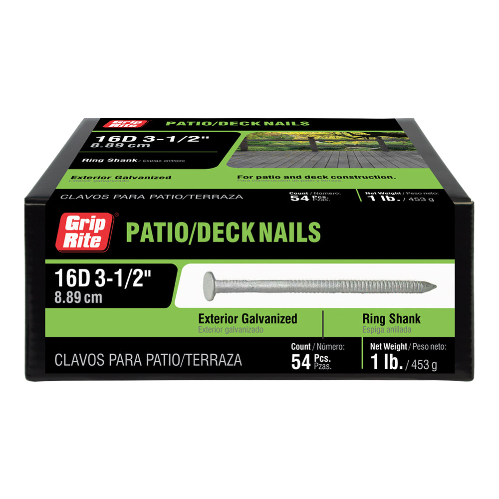 Grip-Rite 16D 3-1/2 in. Patio/Deck Nails, Hot-Dipped Galvanized Steel, Flat Head, 30 lb