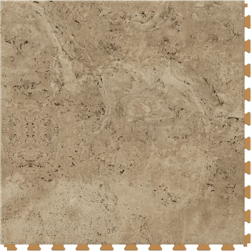 Perfection Floor Tile Sample – Travertine Collection, Camel/Satin Interlocking Vinyl Tile (Water-Resistant)