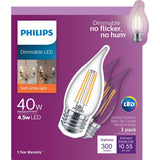 Philips 40-Watt Equivalent B11 Dimmable LED Bent Tip Candle Light Bulb, Soft White, Medium Base (3-Pack)