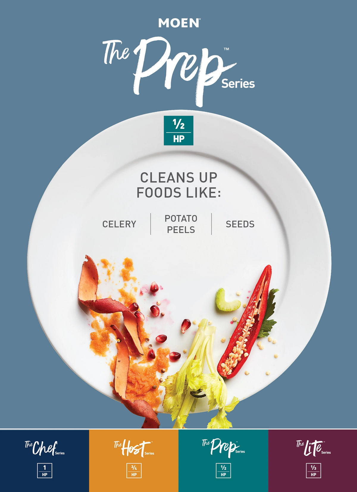 Moen GX50C The Prep Series 1/2-HP Continuous-Feed Garbage Disposal with SoundSHIELD Noise Insulation