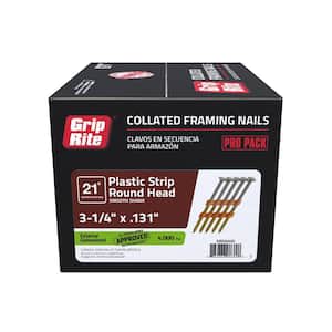 Grip-Rite 21 Degree Plastic Strip Round Head Framing Nails Bright Coated Smooth Shank 2-3/8" x .113" 5M/Box