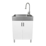 Tuscany 24" White Cabinet & Stainless Steel Laundry Sink with Faucet