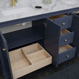 Wyndham Collection Avery 72-in Dark Blue Double Sink Bathroom Vanity with White Carrara Marble Top