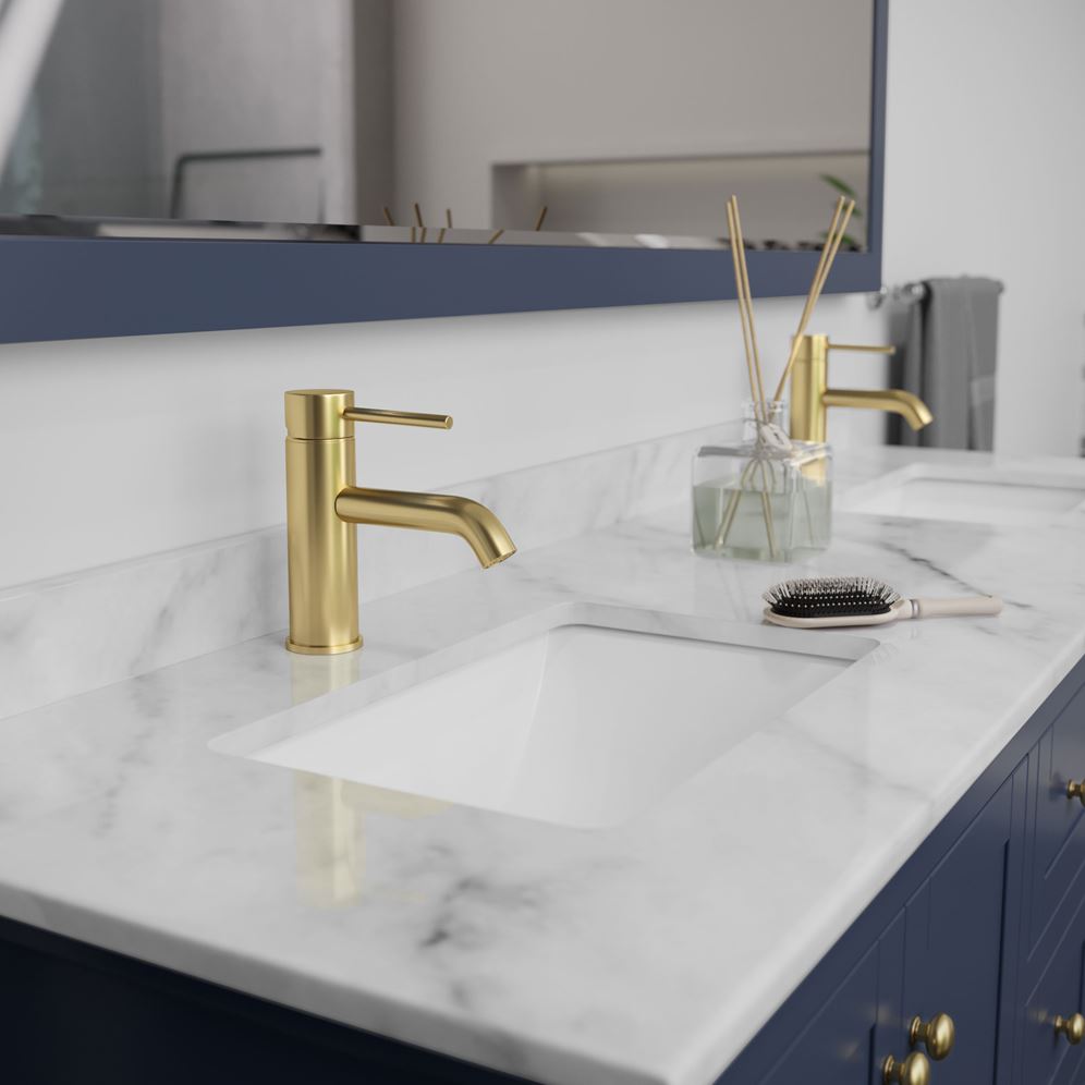 Wyndham Collection Avery 72-in Dark Blue Double Sink Bathroom Vanity with White Carrara Marble Top