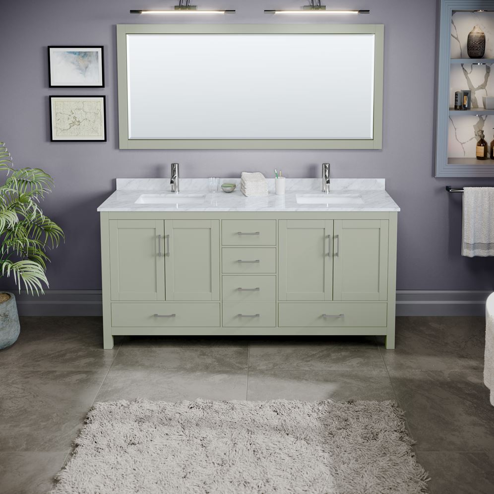 Wyndham Collection Sheffield 60-in Espresso Double Sink Bathroom Vanity with White Carrara Marble Top, Mirror Included
