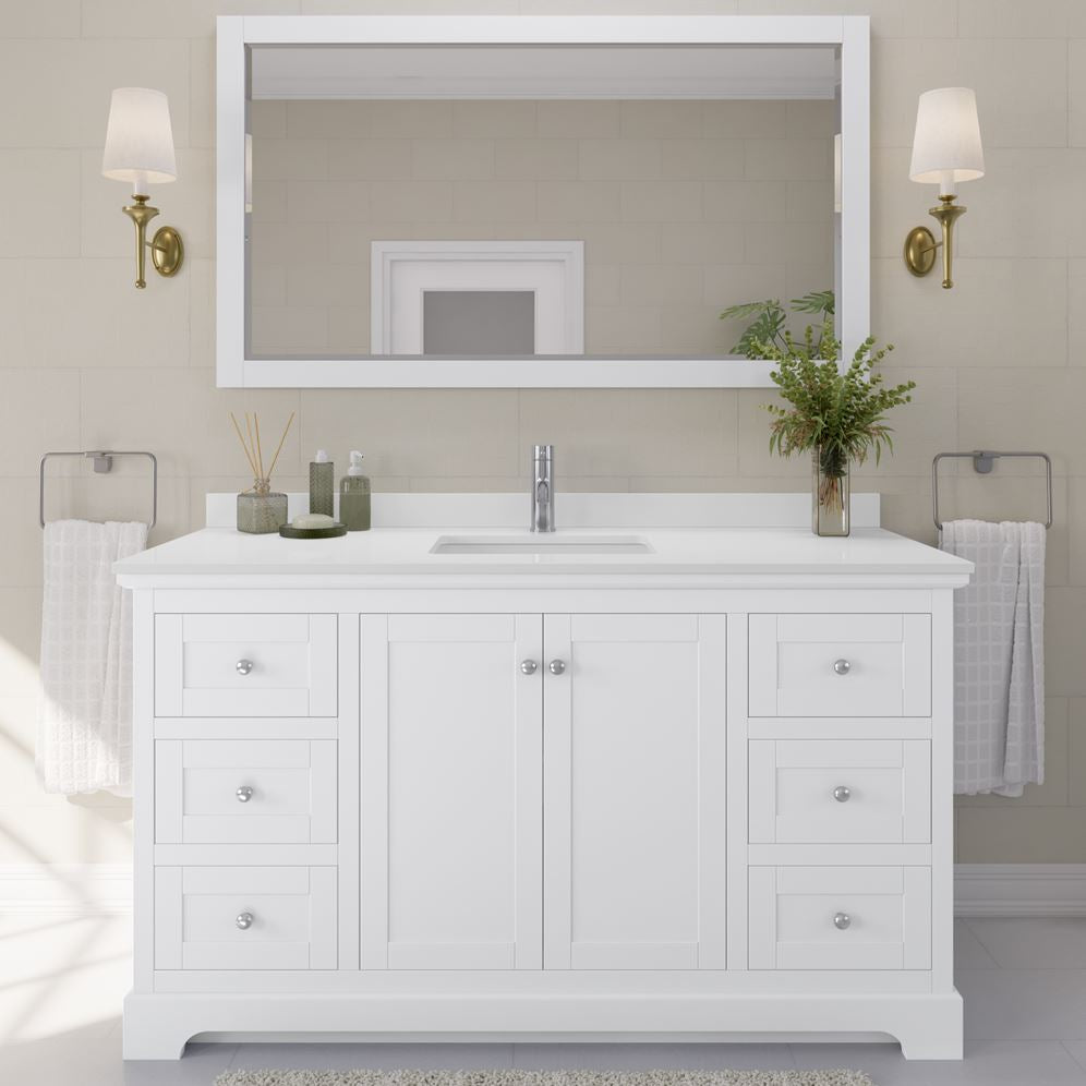Wyndham Collection Avery 60-in White Single Sink Bathroom Vanity with White Carrara Marble Top