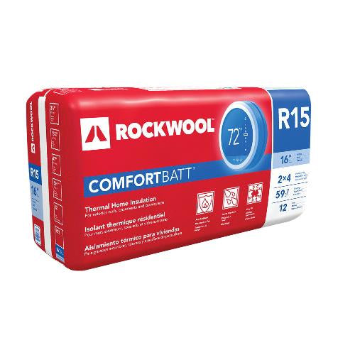 ROCKWOOL Comfortbatt R-15 Unfaced Mineral Wool Batt Insulation, 3-1/2 in x 23 in x 47 in (60.06 sq ft)