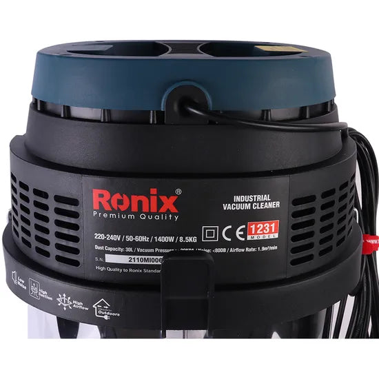 Ronix 1231 Vacuum Cleaner 1400W Wet Dry Vacuum Cleaner 30L Industrial Car Vacuum Cleaner for Home Car Use Portable Electric Machine
