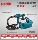 Ronix 1365 HVLP Floor Based Electric Paint Spray Gun Set with Stainless Container 650W HVLP Floor Based Spray Gun