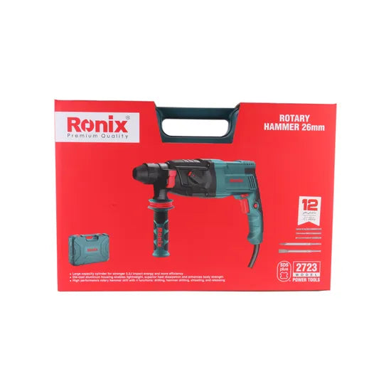 Ronix 2723 Rotary Hammer 800W 26mm Rotary Hammer Drill Multi-Functional Hammer Drill for Concrete Tile Wall Stones