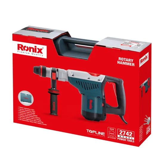 Ronix 2742 Corded Rotomartillo for Concrete Including 4 Drill Bits Carrying Case 13 Joules of Impact Energy Rotary Hammer