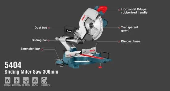 Ronix 5404 Wood Saw Woodworks Cutting 5000rpm Corded 300mm Double Bevel Sliding Compound Miter Saw