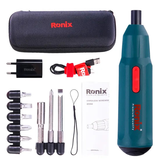 Ronix 8590 Screwdriver 1nm Screw Gun Torque Setting 2 Position Handle Rechargeable 3.6V Cordless Screwdriver Kit