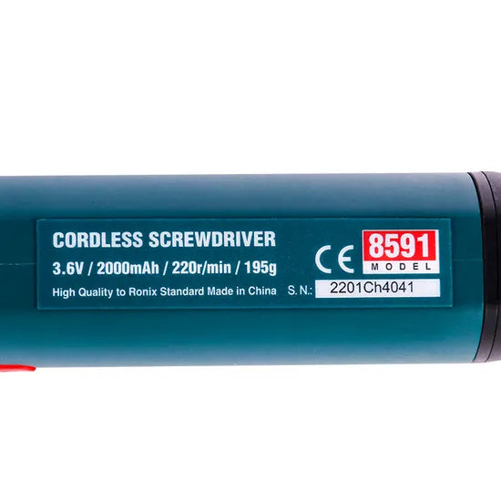 Ronix 8591 Screwdriver LED and Rear Flashlight 9PCS Bits Setting 2000 mAh Battery Screwdriver Cordless Screwdriver