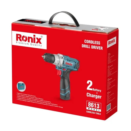 Ronix 8613 Cordless Drill Driver 12V 26n. M Power Tool Set Rechargeable Battery Operated Cordless Impact Drill and Hammer Drill