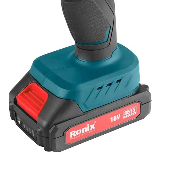 Ronix 8615 Cordless Drill Driver 16V Keyless Chuck Impact Function Two Speeds Snstantly Stop 16V Cordless Electric Drill Machine