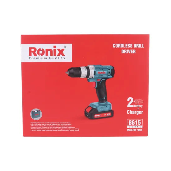 Ronix 8615 Cordless Drill Driver 16V Keyless Chuck Impact Function Two Speeds Snstantly Stop 16V Cordless Electric Drill Machine