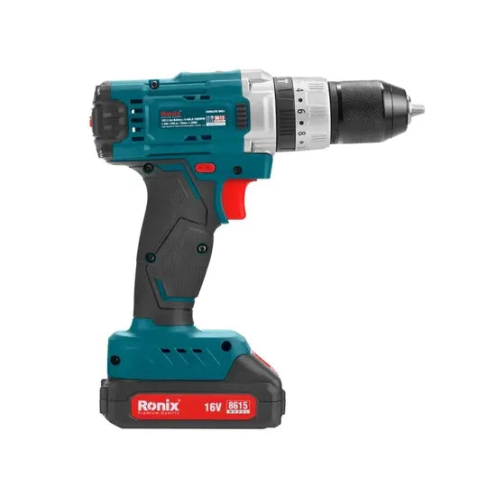 Ronix 8615 Cordless Drill Driver 16V Keyless Chuck Impact Function Two Speeds Snstantly Stop 16V Cordless Electric Drill Machine