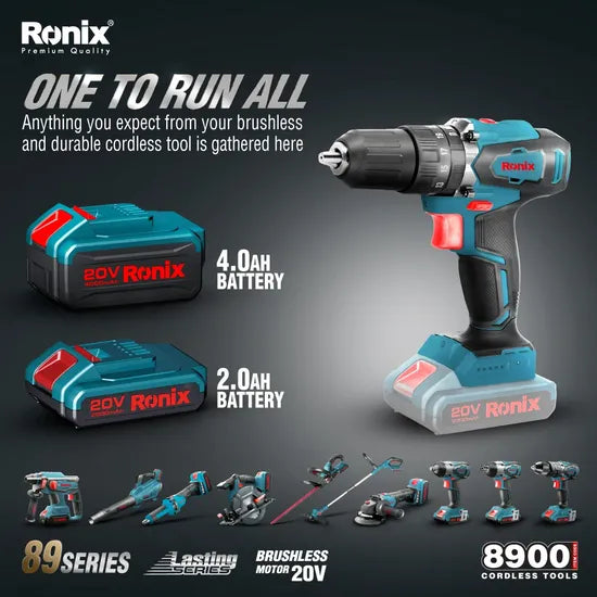 Ronix 8900K 20V Power Hammer Drills DC Durable High-Powered 13mm Cordless Impact Drill