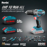 Ronix 8900K 20V Power Hammer Drills DC Durable High-Powered 13mm Cordless Impact Drill