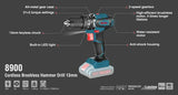 Ronix 8900K 20V Power Hammer Drills DC Durable High-Powered 13mm Cordless Impact Drill