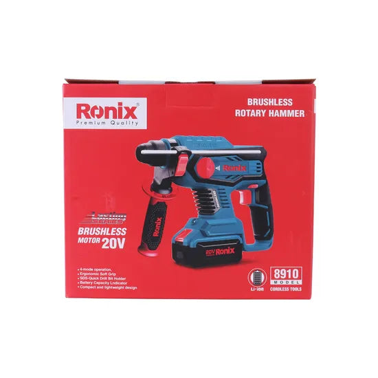 Ronix 8910 20V SDS Plus Rotary Hammer Drill Selector Variable Speed Adjustable Handle 2.2j Brushless Rotary Hammer