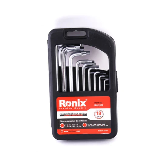 Ronix Hand Tools Model Rh-2052 18PCS CRV Long Allen Torx Handle Folding Hex and Torx Key Set