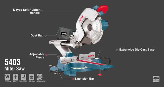 Ronix High Power 5403 2000W 250mm Brushless Compound Sliding Miter Saw Machine