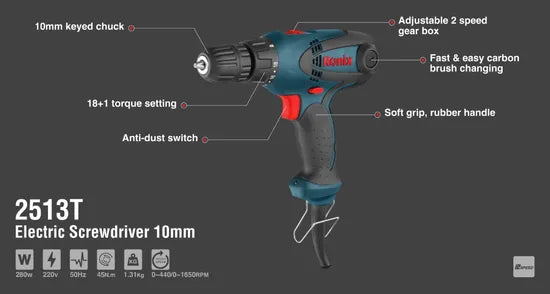 Ronix Model 2513t 280W 45n. M Mini Portable Power Drill Electric Screwdriver Drill Bits
