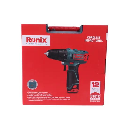 Ronix Model 8101K One Extra Battery BMC Packing Variable Speed 12V Mini Cordless Impact Drill Driver