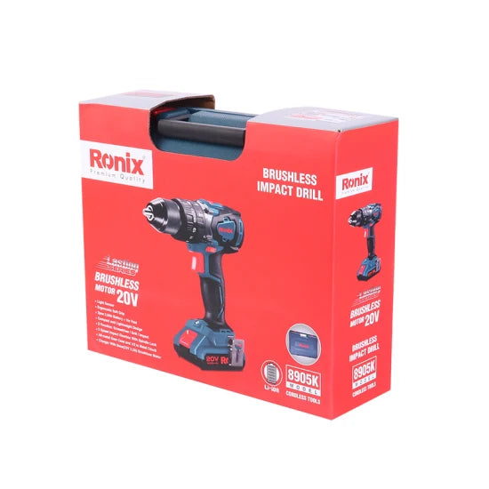 Ronix Model 8905K 20V Lithium Battery Brushless Power Hammer Drilling Machine Cordless Drill