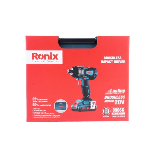 Ronix Model 8906K Brushless 280n. M 1/4 Inch Cordless Screwdriver Drilling Machine Impact Screwdriver