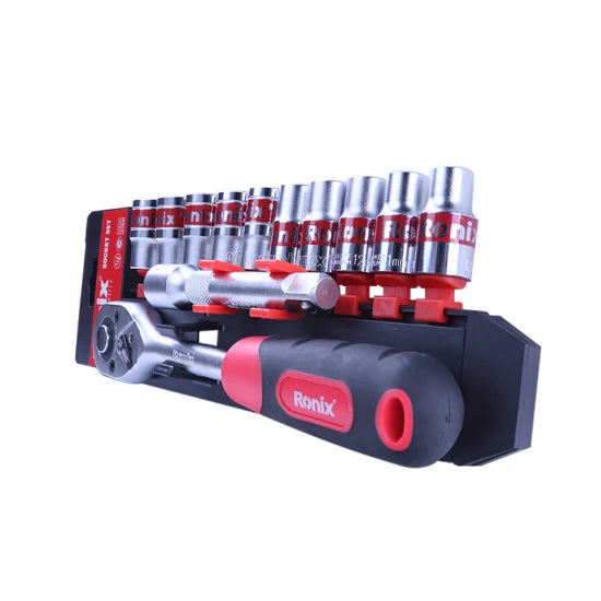 Ronix Model Rh-2643 Hand Tools Set Multi Functional CRV Material 12PCS Socket Sets Ratchet Wrench
