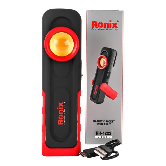 Ronix Rh-4222 Pocket Work Light DC5V/1A 500lm Max. 5W Inspection Pen Work Light COB LED Pocket Light Rechargeable Torch Light