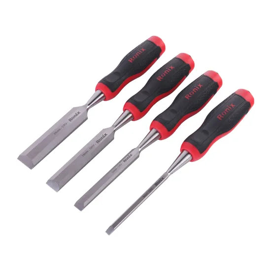 Ronix Rh-7130 Wood Chisel 4PCS Sets 25/19/12/6mm Woodworking 60CRV TPR Carving Tools 4PCS Wood Chisel Sets