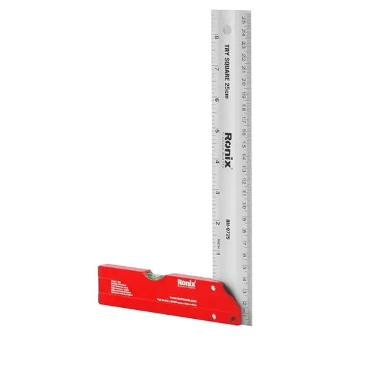 Ronix Rh-9725 Angel Square 25cm L Shape Aluminium Try Square 90 Degree Measuring Ruler Tool for Woodworking