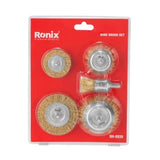 Ronix Rh-9939 Wire Brush Set Crimped Shaft Mounted Wheel Brushes Rotary Steel Wire Brush for Angle Grinder Industry Clean and Polish Metal Surface