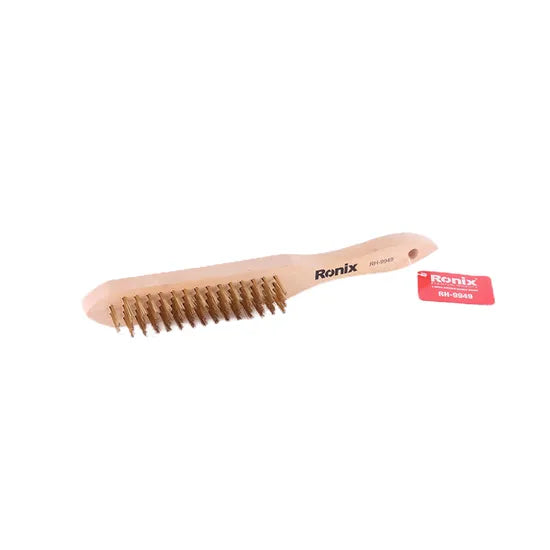 Ronix Rh-9949 4 Rows Wooden Handle Brush Wire Brush Stainless Steel Wire Scratch Brush for Cleaning Rust with Long Curved Handle