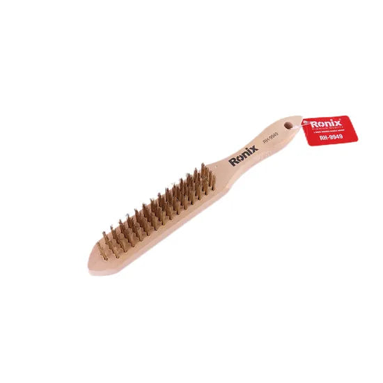 Ronix Rh-9949 4 Rows Wooden Handle Brush Wire Brush Stainless Steel Wire Scratch Brush for Cleaning Rust with Long Curved Handle