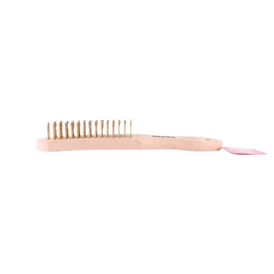 Ronix Rh-9949 4 Rows Wooden Handle Brush Wire Brush Stainless Steel Wire Scratch Brush for Cleaning Rust with Long Curved Handle