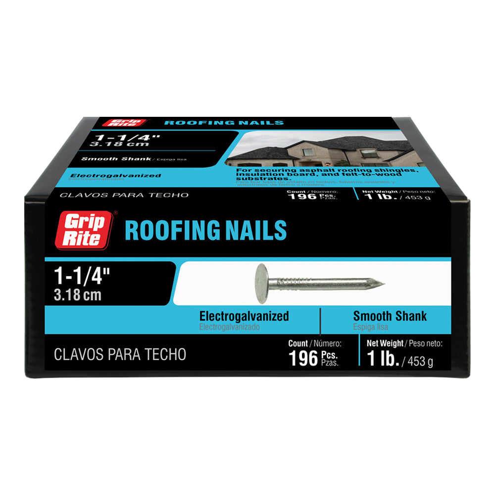 Grip-Rite 3 in. Roofing Electro-Galvanized Steel Nails, Flat Head, 50 lb